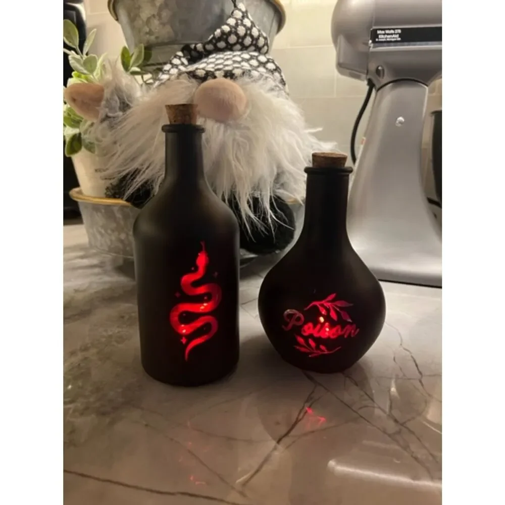 Target LED Color Changing Witch's Brew Potion Bottles 2 Black, 1 Purple NEW
